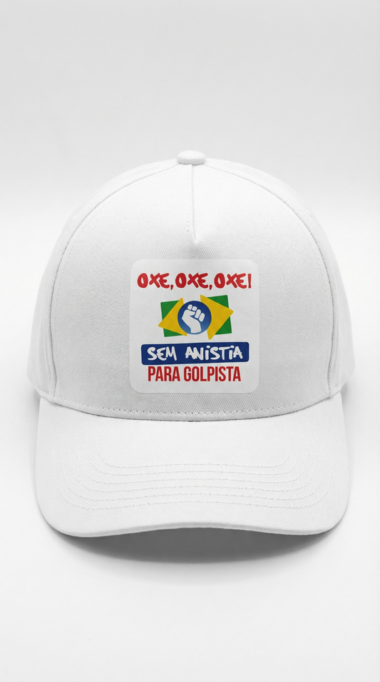 Boné Oxê, Oxê, Oxê! - Sem Anistia Para Golpista - Branco